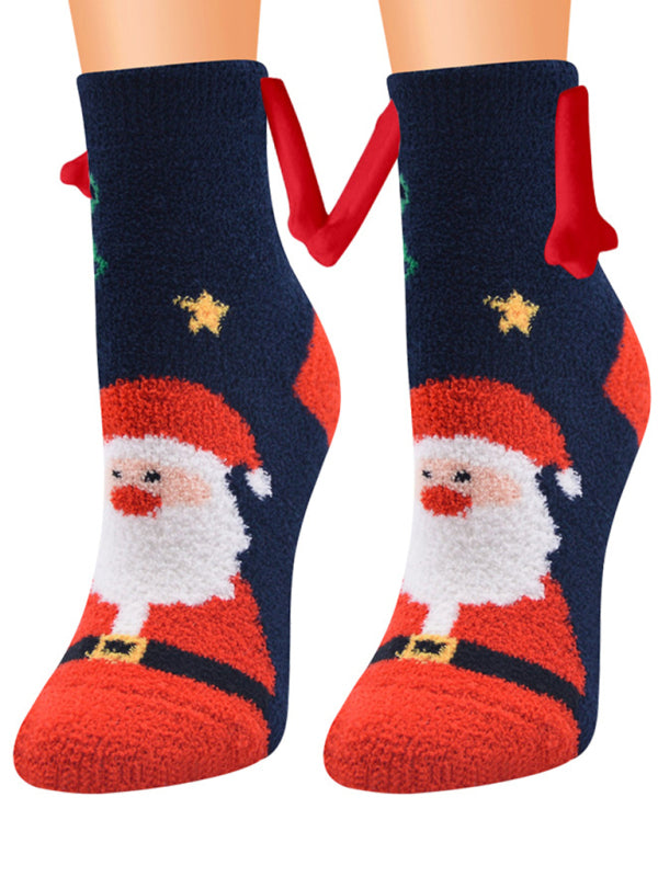New Coral Velvet Christmas Socks Autumn and Winter Cotton Stickers Magnet Hand Socks Mid-Tube Socks - Hiccupzz