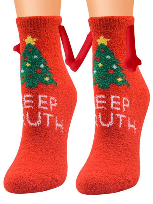 New Coral Velvet Christmas Socks Autumn and Winter Cotton Stickers Magnet Hand Socks Mid-Tube Socks - Hiccupzz