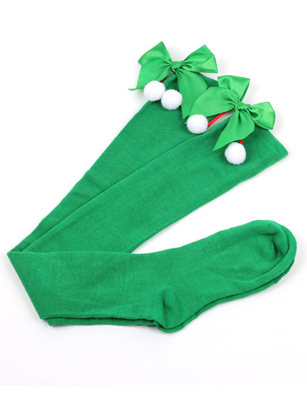 New bow Christmas socks ball socks over the knee socks women's long Christmas striped stockings - Hiccupzz