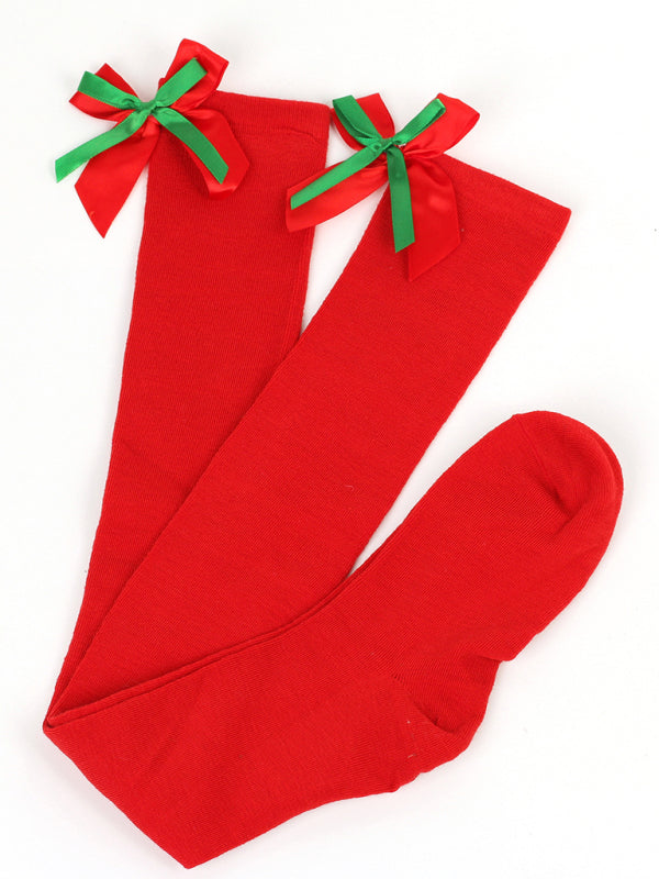 New bow Christmas socks ball socks over the knee socks women's long Christmas striped stockings - Hiccupzz