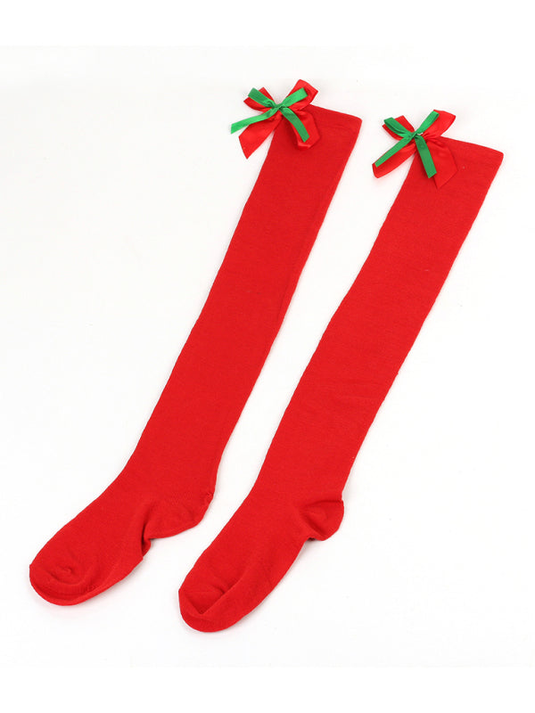 New bow Christmas socks ball socks over the knee socks women's long Christmas striped stockings - Hiccupzz