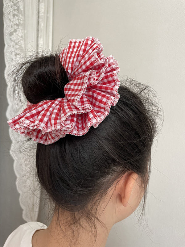 cute Four-layer plaid lace hair tie