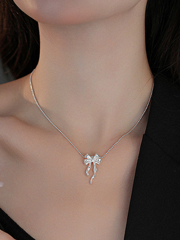 Women's New Sterling Silver Bow Ribbon Versatile Necklace - Hiccupzz