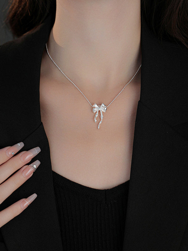 Women's New Sterling Silver Bow Ribbon Versatile Necklace - Hiccupzz