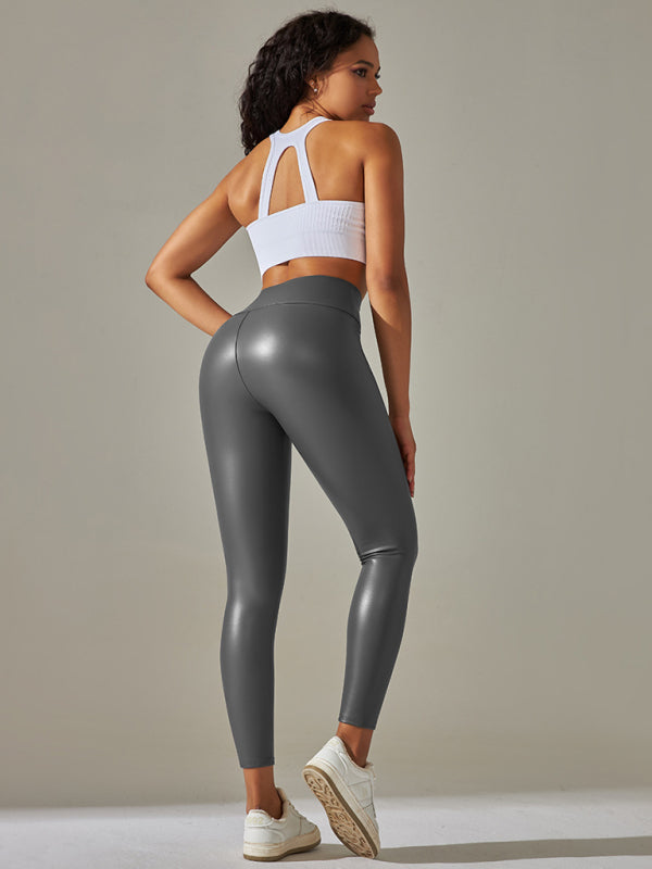 New plus size women's leggings high waist tight sexy PU leather pants colorful yoga pants