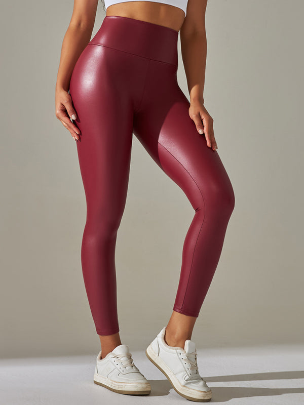 New plus size women's leggings high waist tight sexy PU leather pants colorful yoga pants