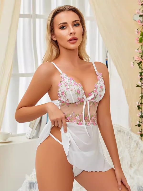 See-through embroidered lace nightgown sexy pajamas - Hiccupzz