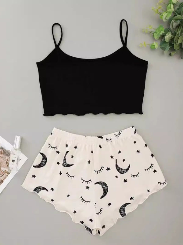 Eyelash Print Camisole Top Star Moon Shorts Loungewear Set - Hiccupzz