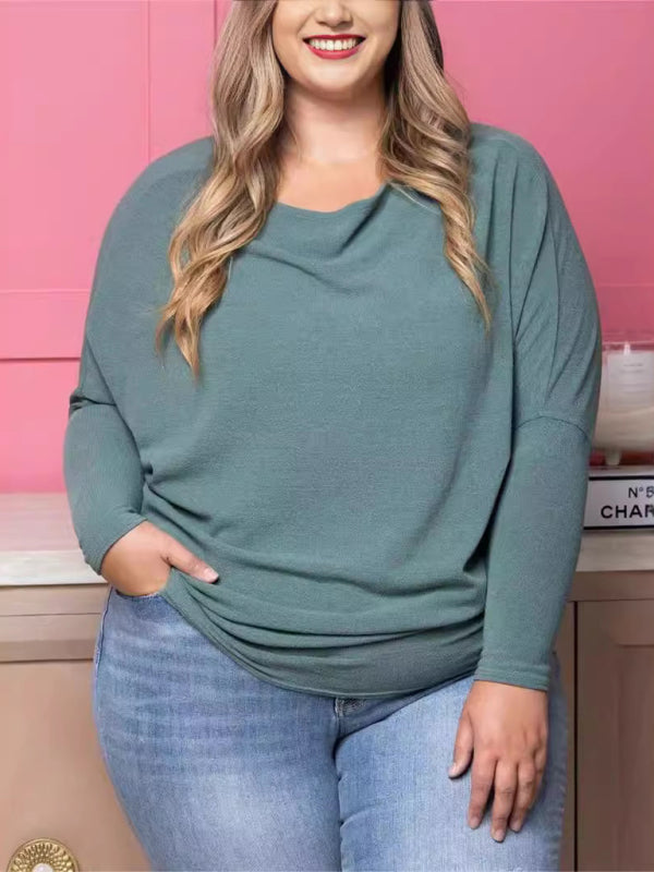 Plus size women's casual solid color long sleeve T-shirt - Hiccupzz