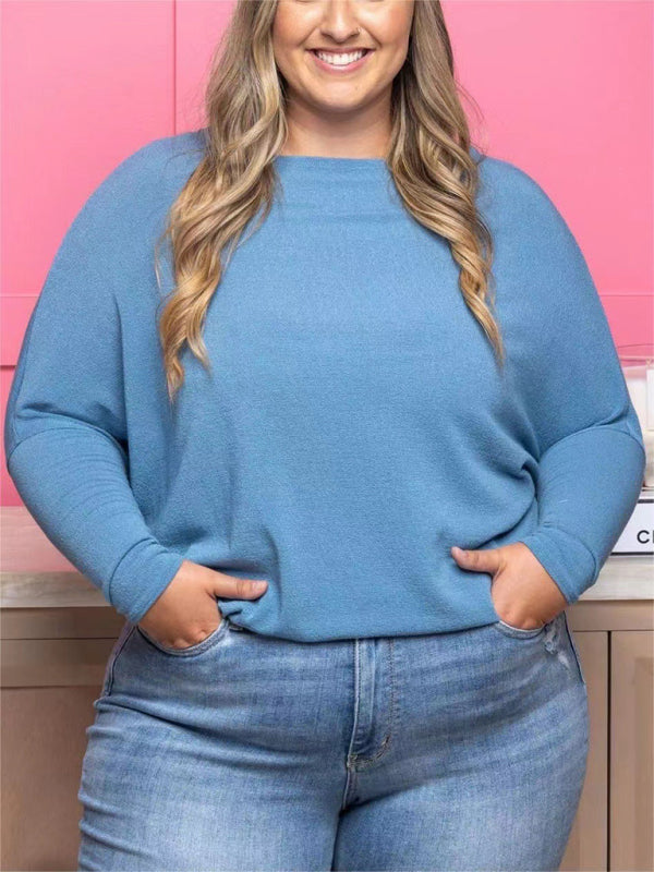 Plus size women's casual solid color long sleeve T-shirt - Hiccupzz