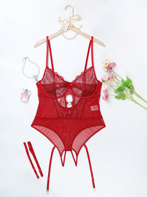 Plus Size Women's Eyelash Lace Bodysuit Sexy Lingerie Set - Hiccupzz