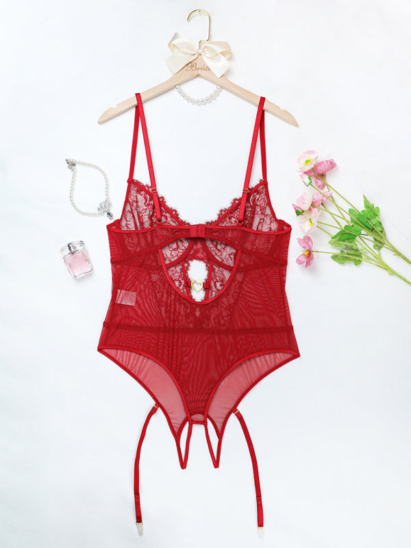 Plus Size Women's Eyelash Lace Bodysuit Sexy Lingerie Set - Hiccupzz