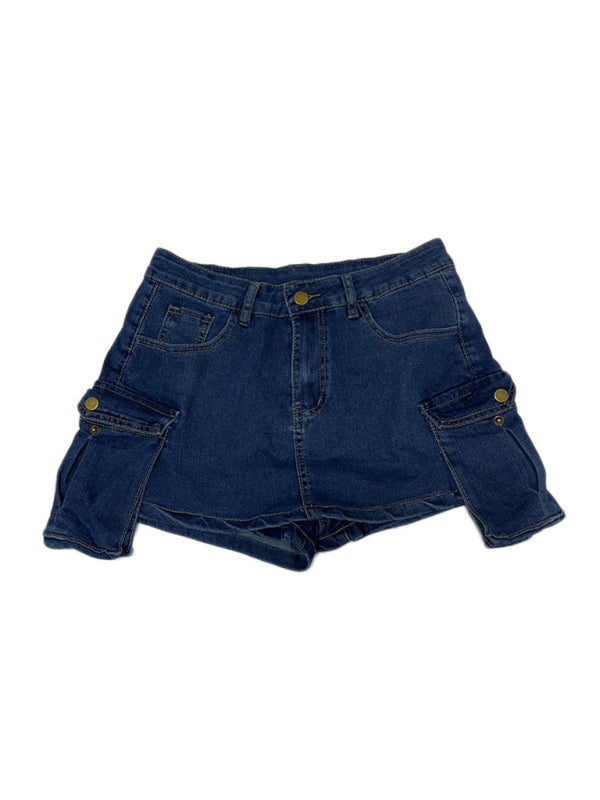 Ladies new retro washed stretch denim cotton short hip skirt pants - Hiccupzz