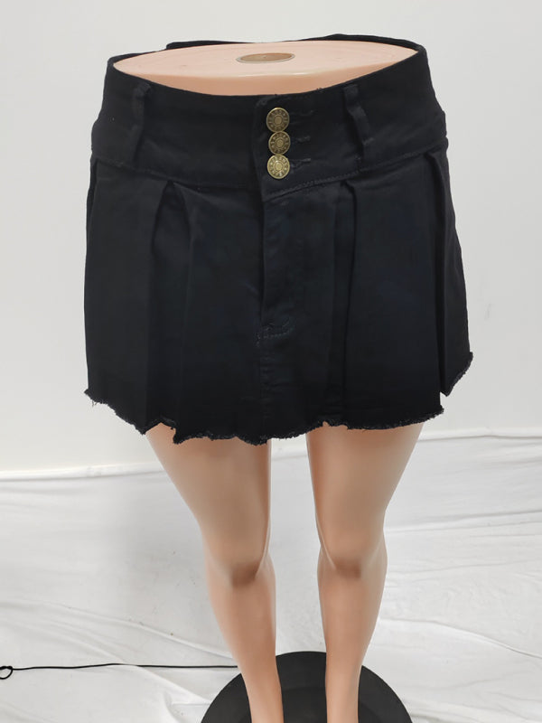 Ladies new retro washed stretch denim cotton short hip skirt pants - Hiccupzz