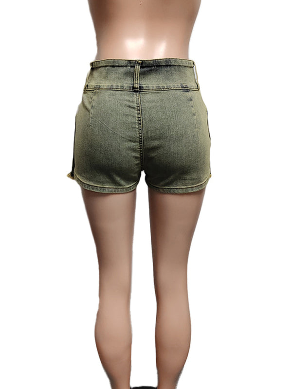Ladies new retro washed stretch denim cotton short hip skirt pants - Hiccupzz