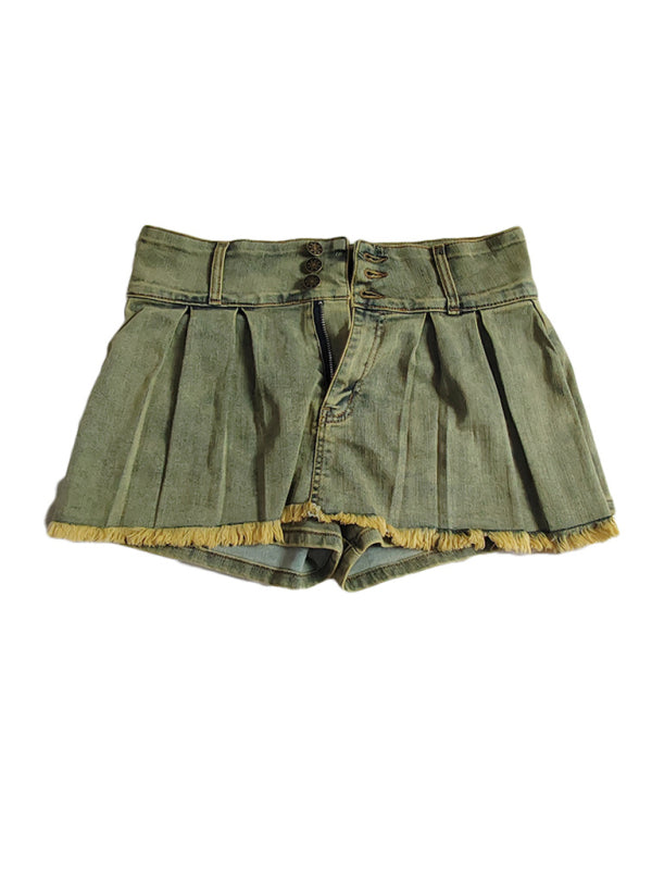 Ladies new retro washed stretch denim cotton short hip skirt pants - Hiccupzz