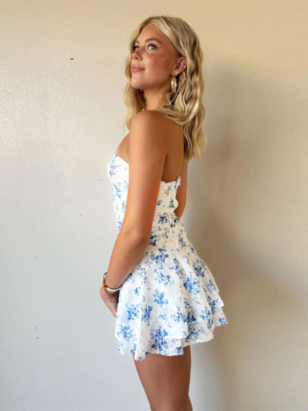 Printed Strapless A-Line Dress