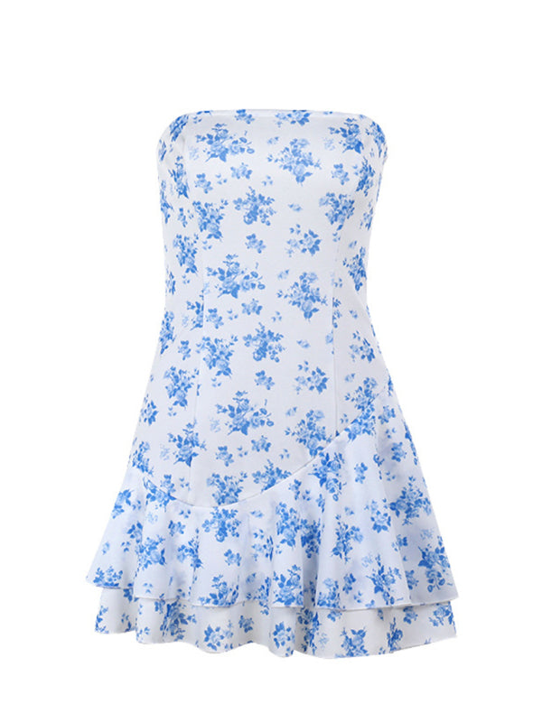 Printed Strapless A-Line Dress