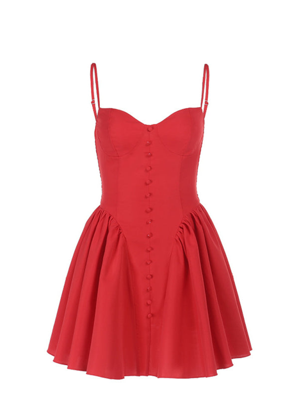 Sexy slim fit button design suspender tutu skirt