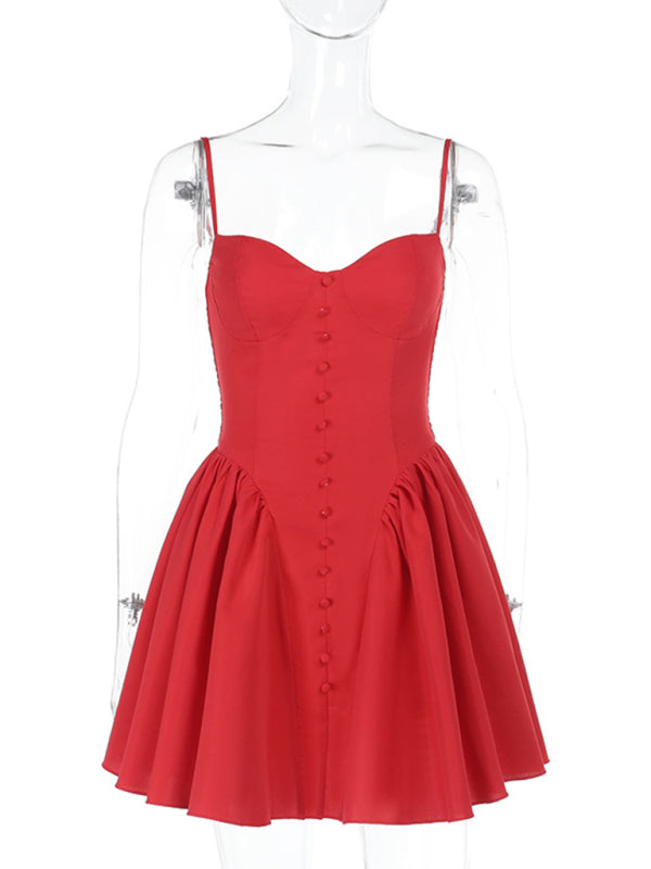 Sexy slim fit button design suspender tutu skirt