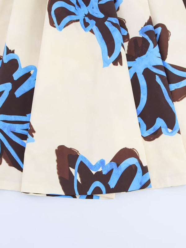 Fashionable and casual printed wide hem midi skirt