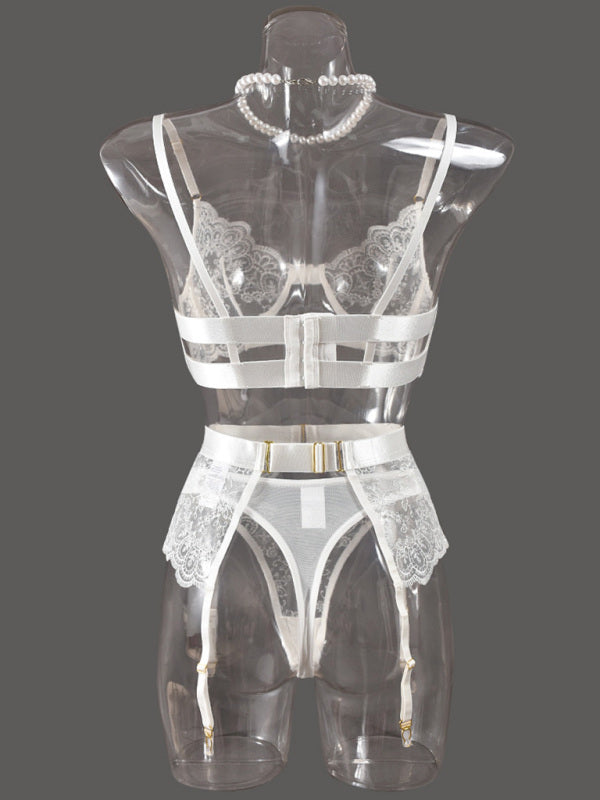 Sexy Embroidered Metal Button Sexy Transparent Lingerie Set