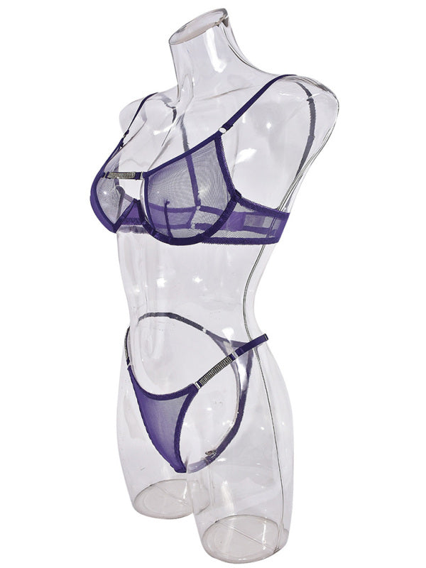 Mesh see-through handmade hot diamond sexy lingerie set