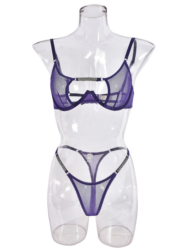Mesh see-through handmade hot diamond sexy lingerie set