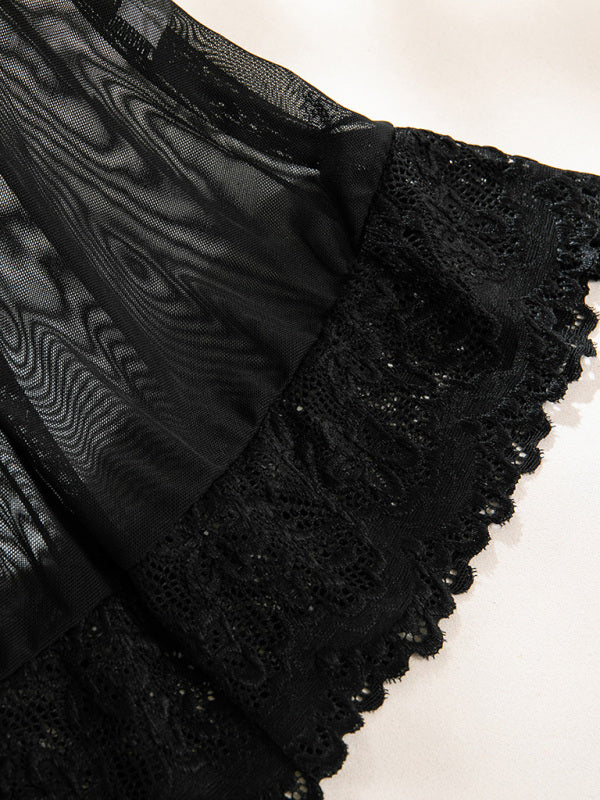 Lace Stitching Nightdress Set – Two-Piece Dress with Bow Ribbon Detailing