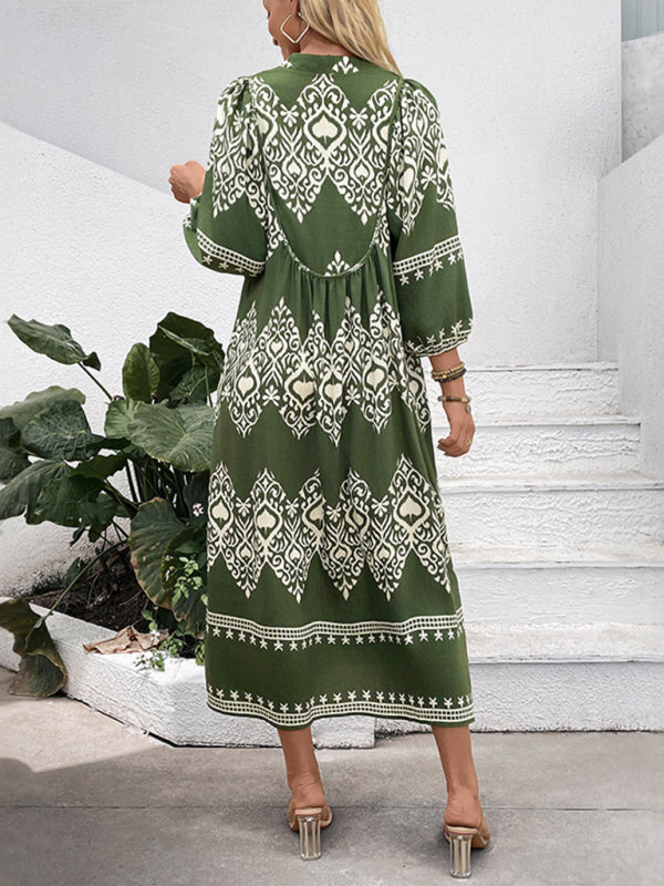 Casual holiday ethnic style geometric print loose dress