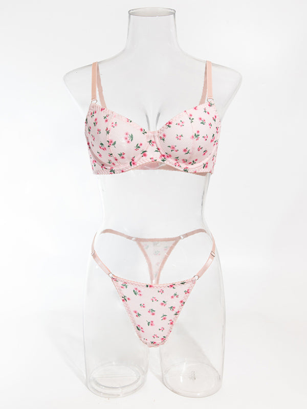 Sexy pastoral floral knitted lingerie set