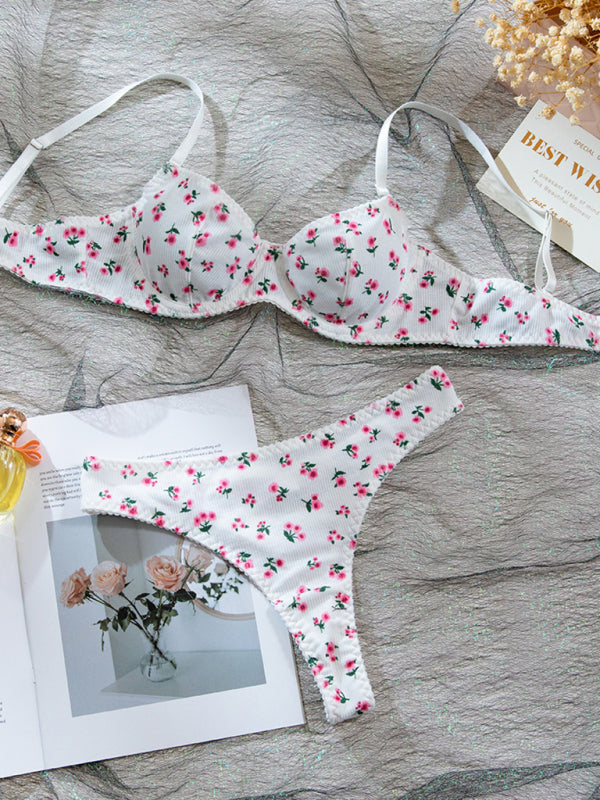 Sexy pastoral floral knitted lingerie set
