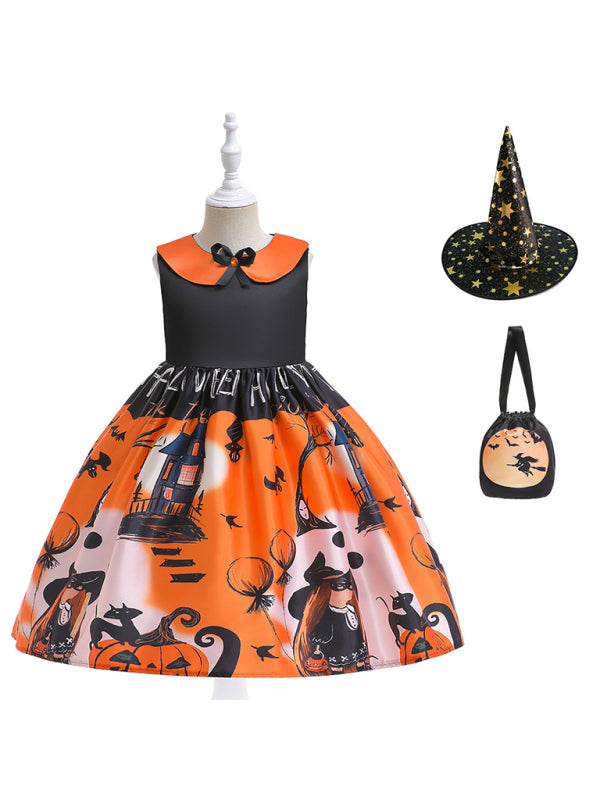 Halloween children's clothing, girls cosplay witch pumpkin performance dress princess dress - Hiccupzz