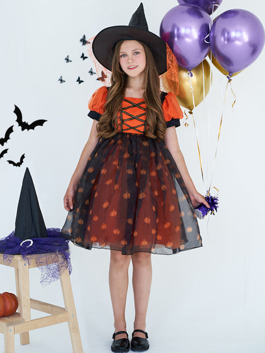 Girls' Halloween Pumpkin Witch Dress - Hiccupzz