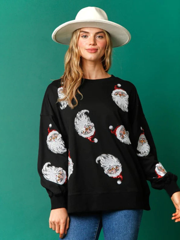 Sequin Santa Patterned Knit Sweatshirt