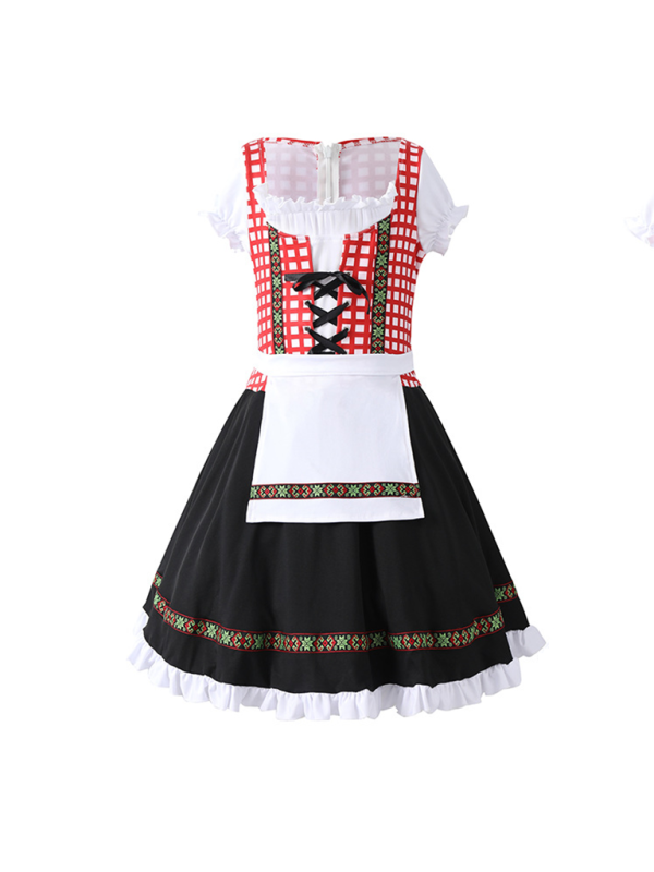 Children's clothing German traditional beer festival suit black and pink plaid print ethnic performance clothing - Hiccupzz
