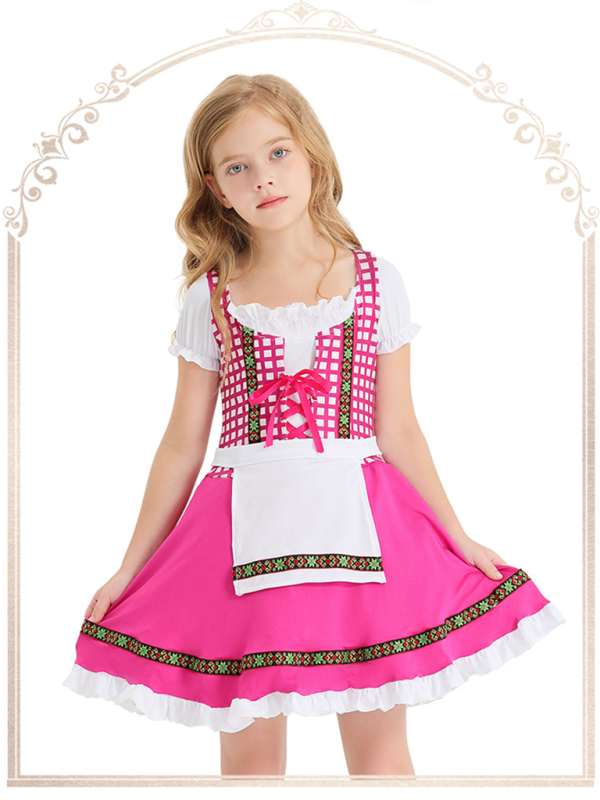 Children's clothing German traditional beer festival suit black and pink plaid print ethnic performance clothing - Hiccupzz