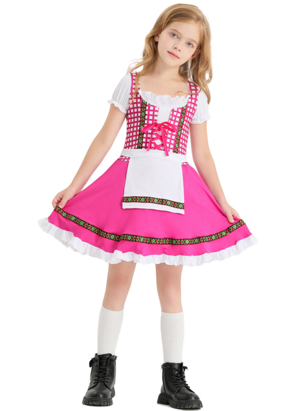 Children's clothing German traditional beer festival suit black and pink plaid print ethnic performance clothing - Hiccupzz