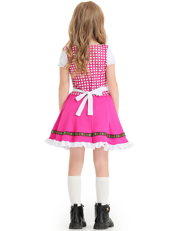 Children's clothing German traditional beer festival suit black and pink plaid print ethnic performance clothing - Hiccupzz