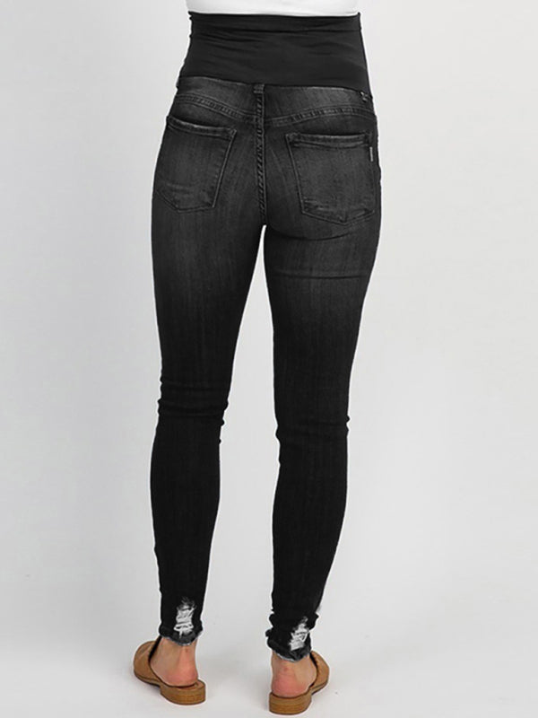 Maternity solid color belly support casual jeans - Hiccupzz