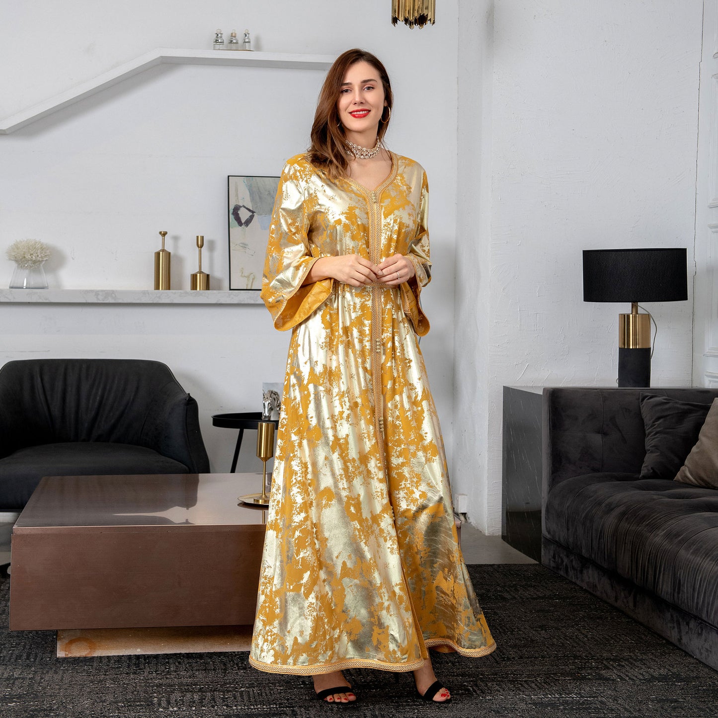 Muslim Gilded Robe Women's Two-piece Set With Belt - Hiccupzz