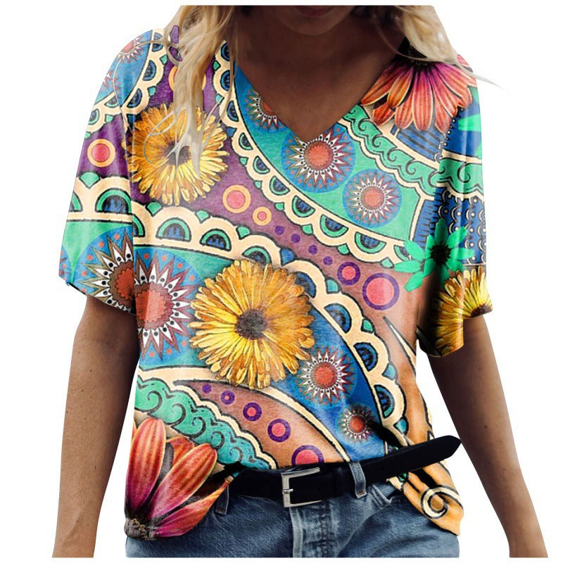 European And American Loose 3DV Neck Short Sleeves - Hiccupzz