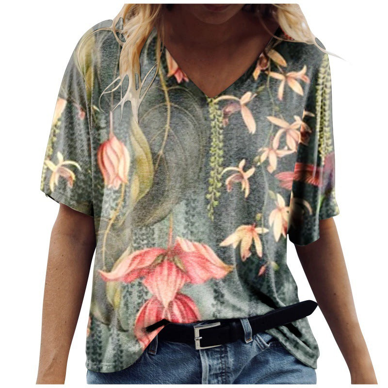 European And American Loose 3DV Neck Short Sleeves - Hiccupzz