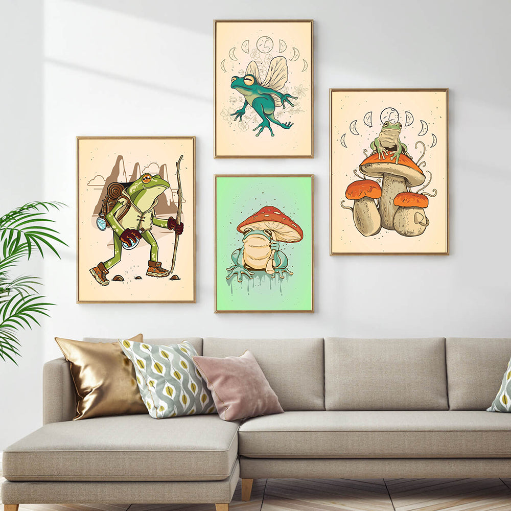 Home Decor Frog Mushroom Canvas Painting Wall Poster - Hiccupzz