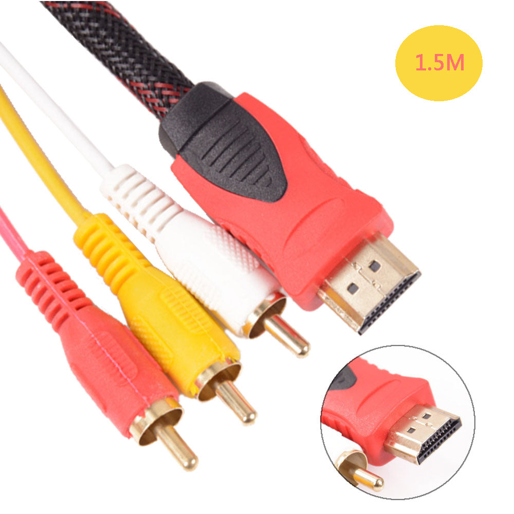 HDMI To Red Yellow And White Adapter Cable Hdmi To 3Rca Component Cable 1.5 Meters - Hiccupzz