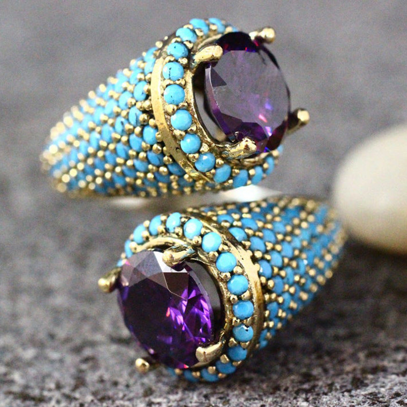 Turquoise Gemstone Ring Ring Ladies Vintage Purple Zircon Ring - Hiccupzz