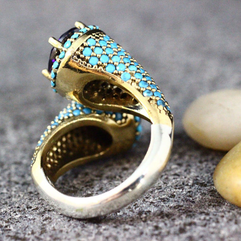 Turquoise Gemstone Ring Ring Ladies Vintage Purple Zircon Ring - Hiccupzz