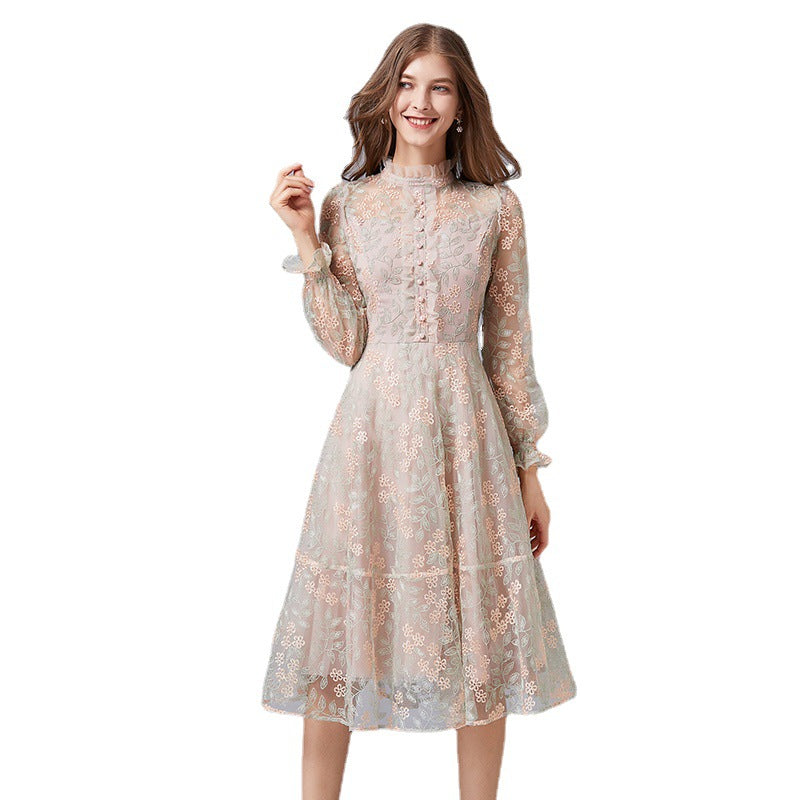 Heavy Embroidery Mesh Yarn Dress Femininity Skirt - Hiccupzz