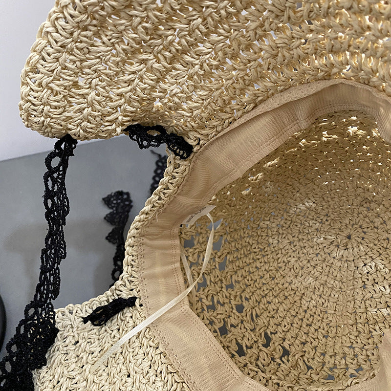 Lace Straw Hat Women Summer Sun Protection Shading Braid Beach - Hiccupzz
