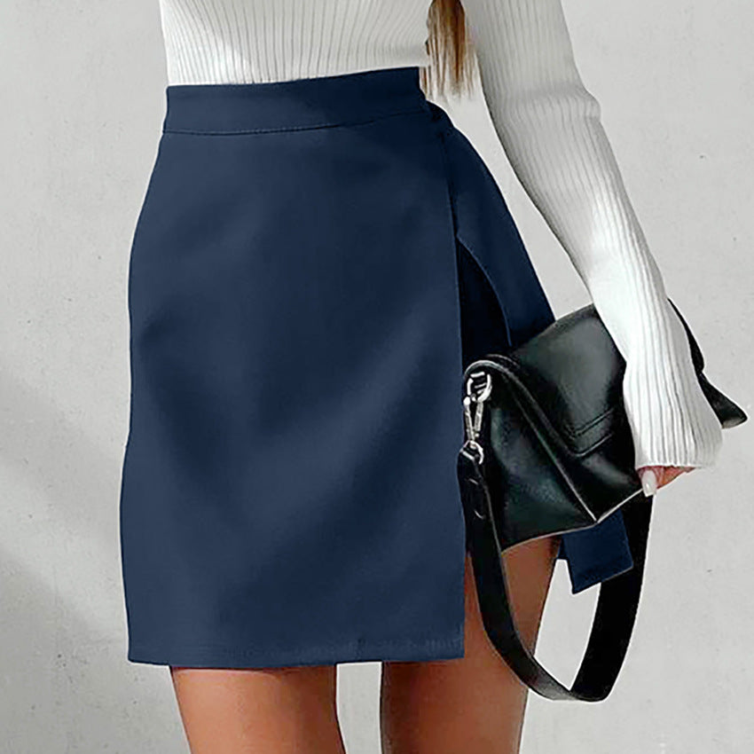 Women's High Waist Blue Split Skirt - Hiccupzz